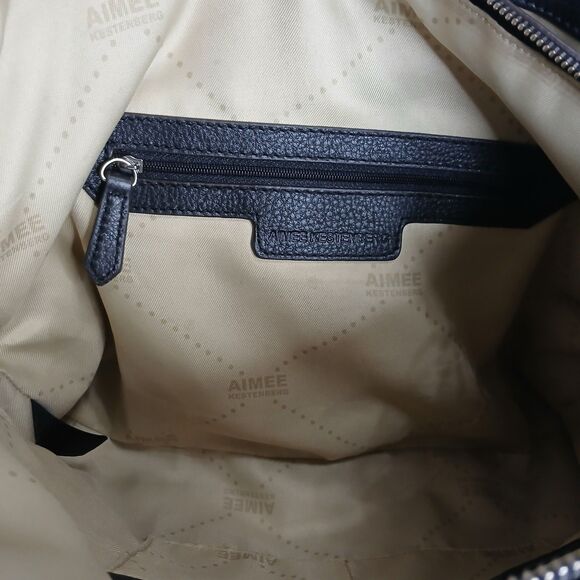 Aimee Kestenberg Leather Handbag  Black Purse Snake Print Metallic Satchel - Picture 11 of 16